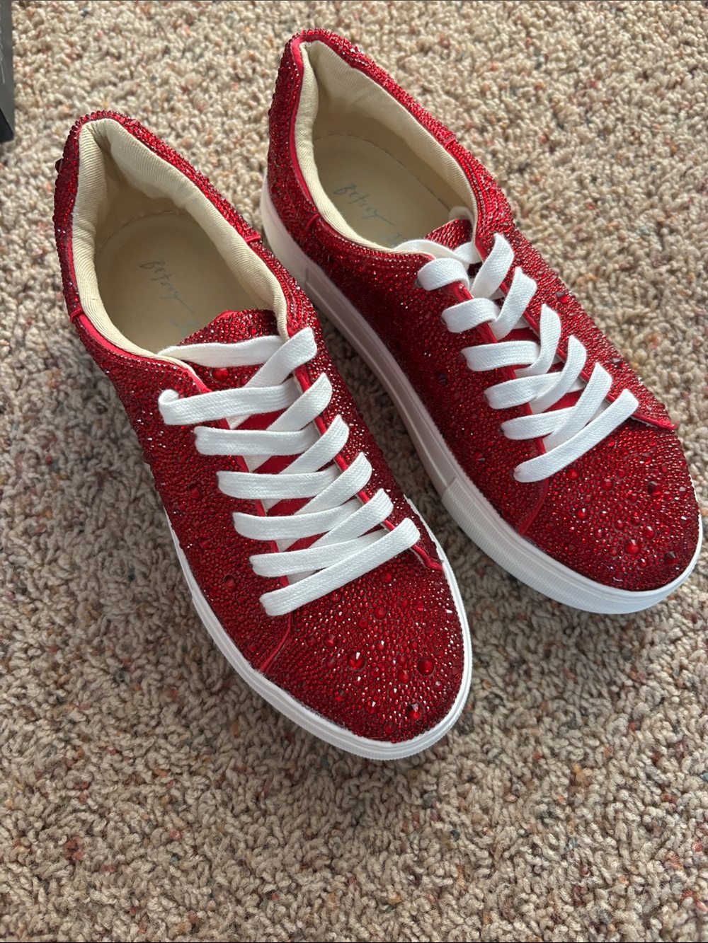 Betsey Johnson Red Crystal Lace-Up Platform Sneakers